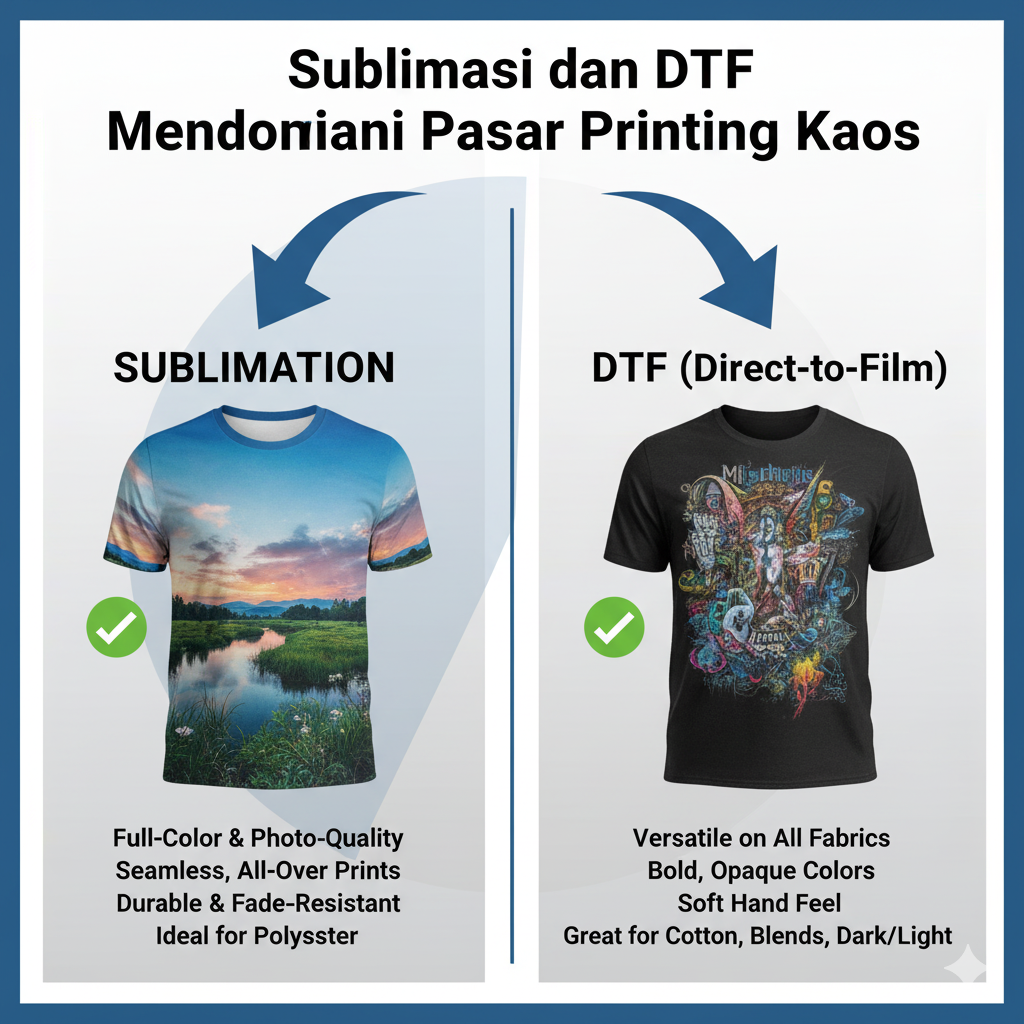 Lupakan Sablon Konvensional: Mengapa Sublimasi dan DTF Mendominasi Pasar Printing Kaos 2025?