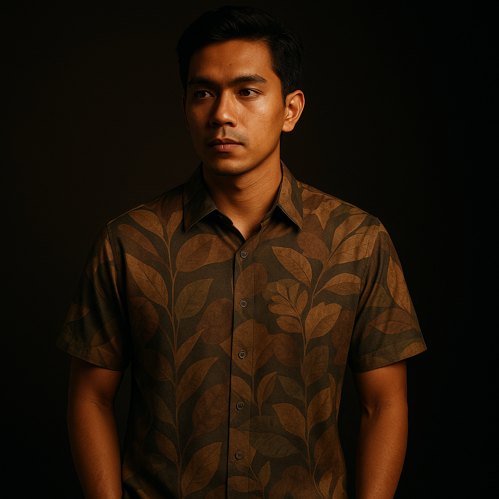 Kemeja Earth Tone dengan Sentuhan Seni: Kreasi Tanpa Batas dengan Print Sublimasi