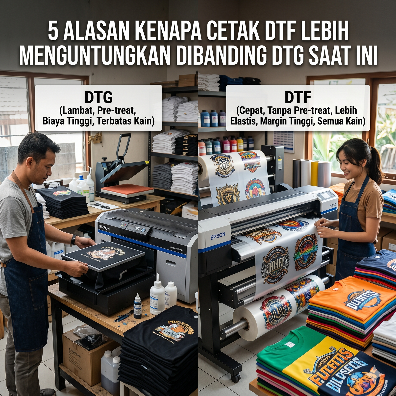 5 Alasan Kenapa Cetak DTF Lebih Menguntungkan Dibanding DTG Saat Ini